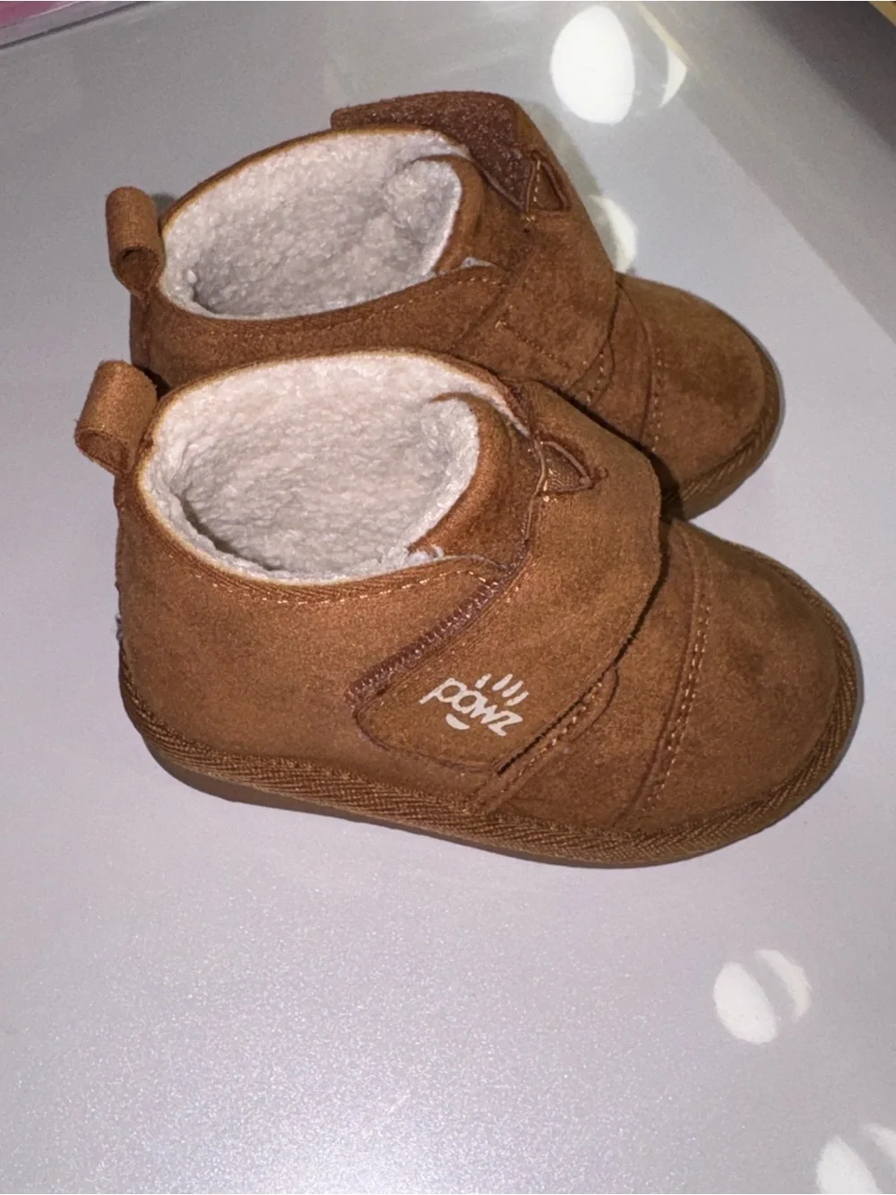 PAWZ Tan Suede Kids Cozy-Fleece Boots with Velcro Strap